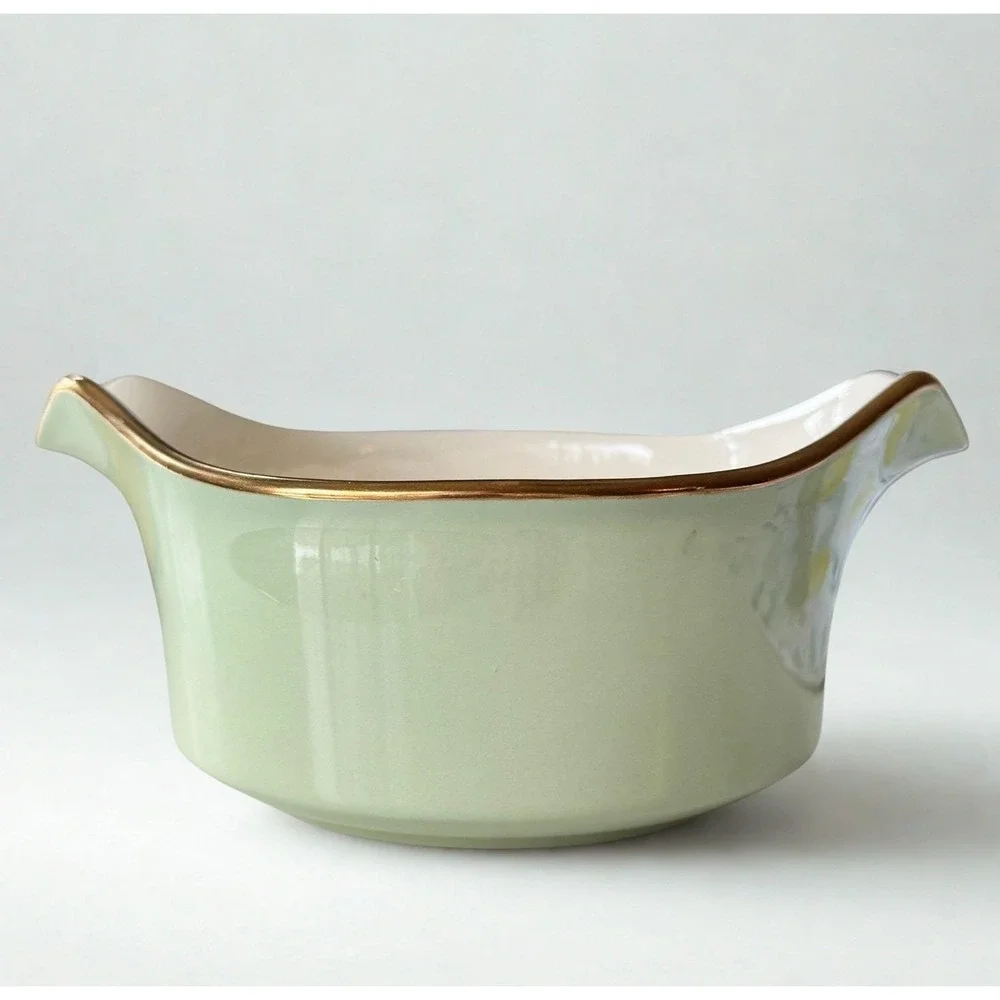 Vintage Taylor Smith Taylor Heritage Classic Celadon Green Gravy Bowl Boat MCM